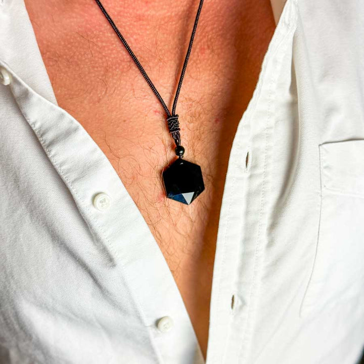 Grounding, Protection, Clarity – Black Obsidian Hexagram Necklace