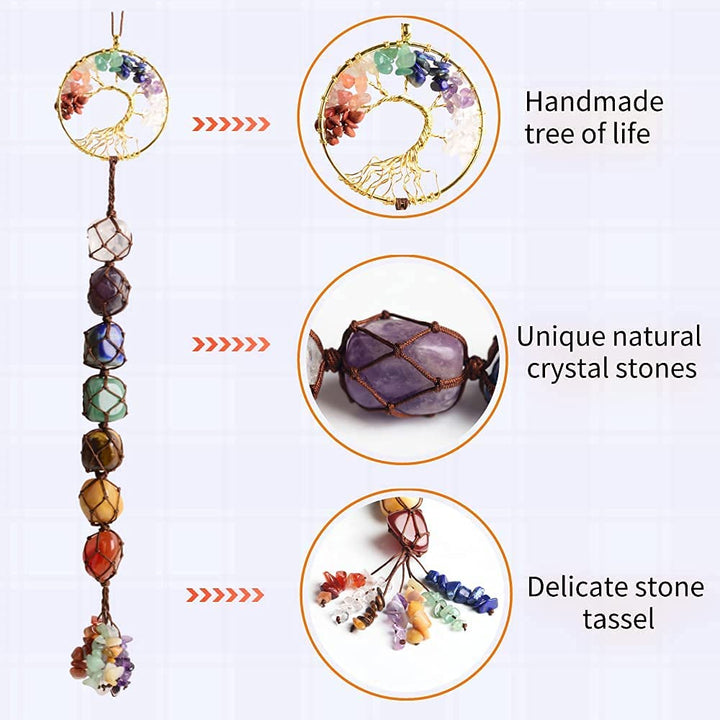 7 Chakra Tree of Life Crystal Hanging Ornament – Balance, Harmony, Growth